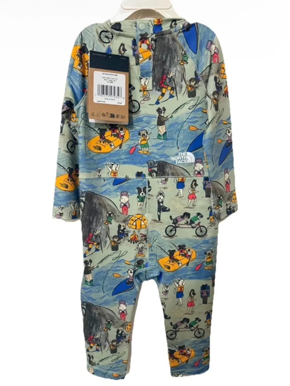 The North Face Baby Amphibious Sun One Piece Misty Sage TNF Design Dogs Print